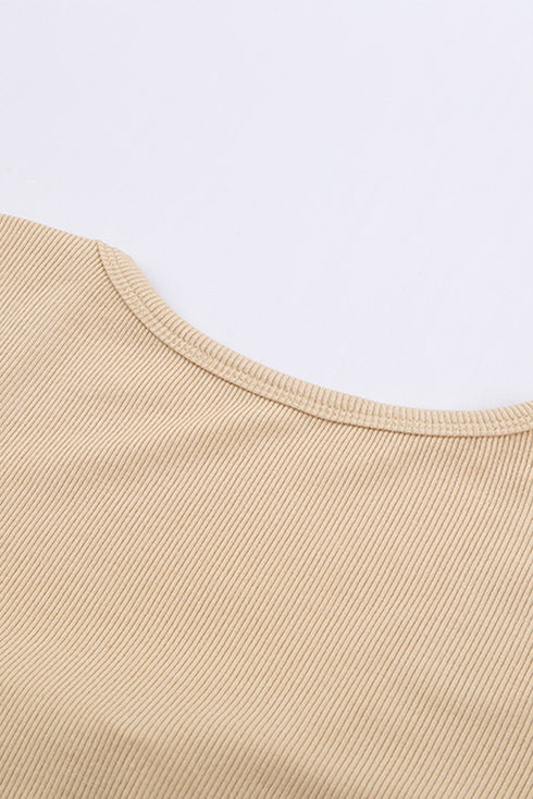 U Neck Button Knit Long Sleeve Top